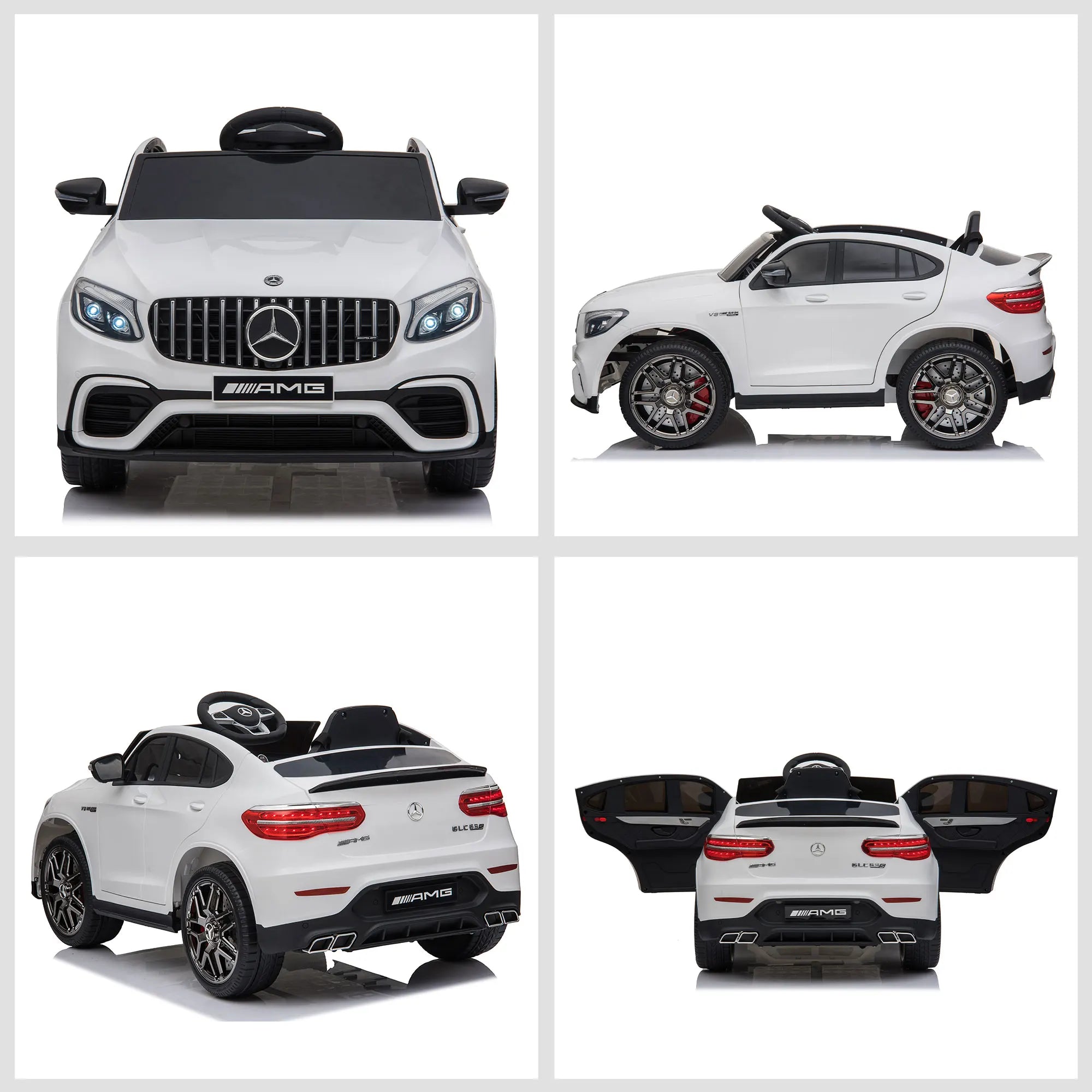 12V Kids Ride on Electric Car with Parent Remote Control Suspension LED Lights Music Player for Kids White