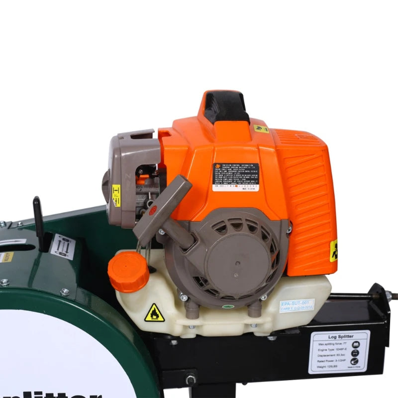 7 Ton Double Flywheel Gas Log Splitter, 63cc Engine Horizontal Firewood Splitter with Auto Return, 20 Inch Splitting Capacity Portable Wood Splitter for Forestry Firewood Harvesting
